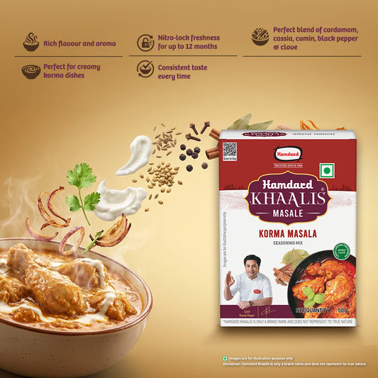Hamdard Korma Masala 50g premium Indian spice blend for authentic chicken, mutton and vegetable korma recipes, auth, korma masla, kroma masala, kumra masla, premium, indian, khaalis, hamdard, authentic spice mix, masala, chicken masala